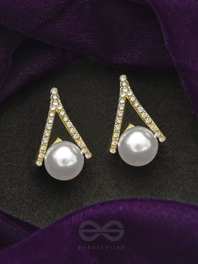 The Blossom Bud- Golden Rhinestones and Pearl Earrings