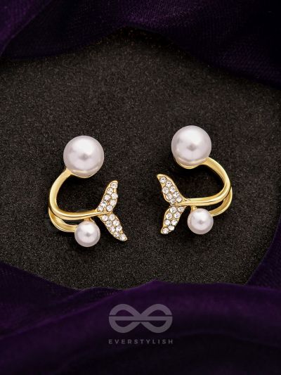 The Little Mermaid- Golden Rhinestones and Pearl Earrings