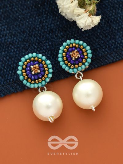 Shades of the Sky- Embroidered Pearl Earrings
