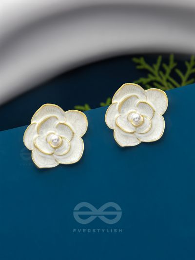 The Pearly Rose- Golden Enameled Pearl Earrings