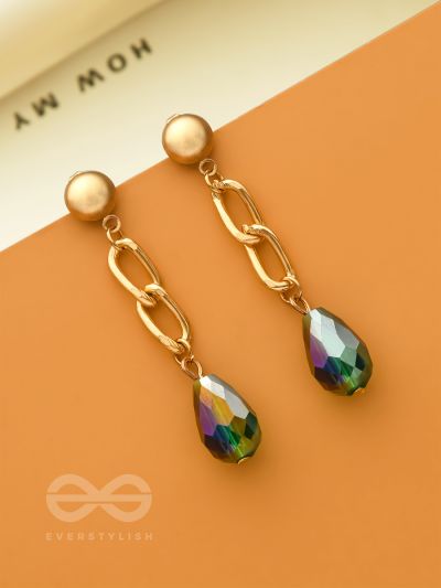 The Emerald Ocean- Green Crystal Golden Earrings