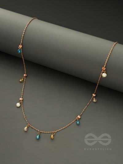 Rain in Paradise- Pearls and Crystals Studded Golden Necklace