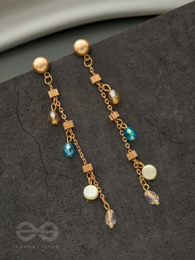 The Ice Crystal Trail- Blue Crystal and Pearl Studded Golden Earrings