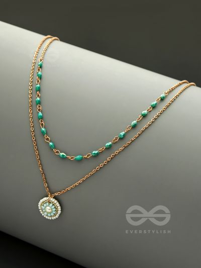 The Moonlit Sea- Beads Studded Embroidered layered Golden Necklace