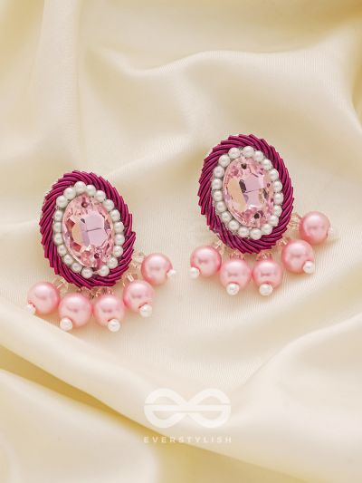 Pankerooh- The Lovely Lotus - Blush Pink Pearl and Stone Embroidered Earrings
