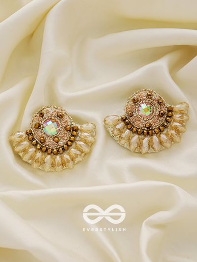 Mrigtrishna- The Mirage- Ivory Sequins, Glass Beads, and Stone Embroidered Earrings