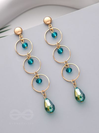 The Misty Grove- Blue and Golden Crystal Beads Earrings