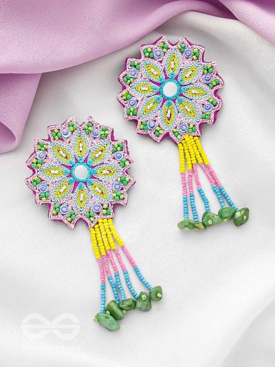 Vyoman- The Skies- Mirror , Resham , Beads and Sequins Embroidered Earrings (Multicoloured)