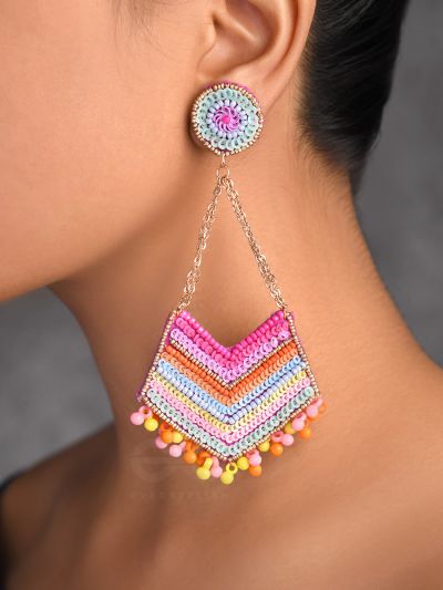 IDHANT- THE LUMINOUS- SEQUINS and BEADS EMBROIDERED EARRINGS (Multicoloured)