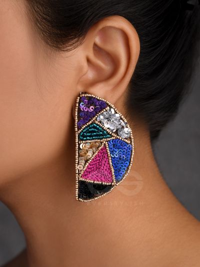  ARDHATTA- THE ALLURING HALVES- SEQUINS AND BEADS EMBROIDERED EARRINGS (Multicoloured)