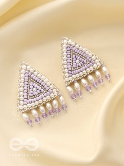 Suchyagra- The Eternal Pyramid- Pearls, Beads and Glass Beads Embroidered Earrings (Orchid Purple)