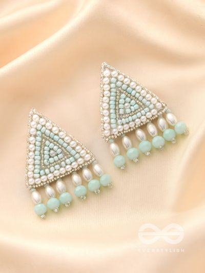 Suchyagra- The Eternal Pyramid-  Pearls, Beads and Glass Beads Embroidered Earrings (Sky Blue)