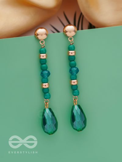 Lush Dew Drops- Golden and Emerald Green Earrings