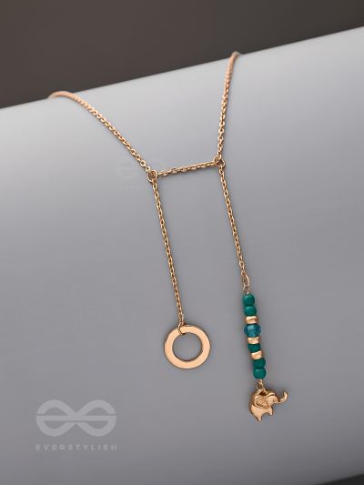 Glamor See-Saw- Golden and Teal Blue Necklace