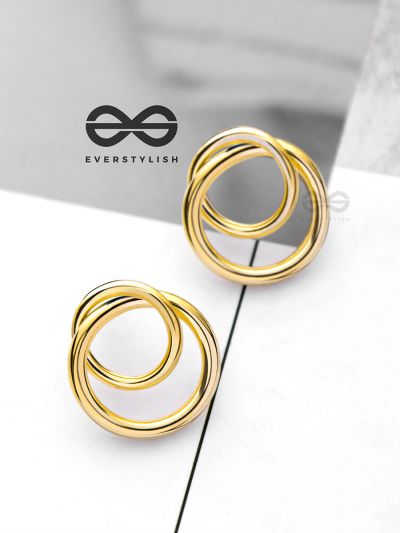 The Golden Intertwined Circles - Casual Daily-wear Studs