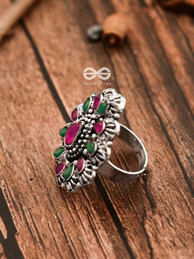 The Meryl Ring (Adjustable) - Ruby-Emerald - The Embellished Oxidised ...
