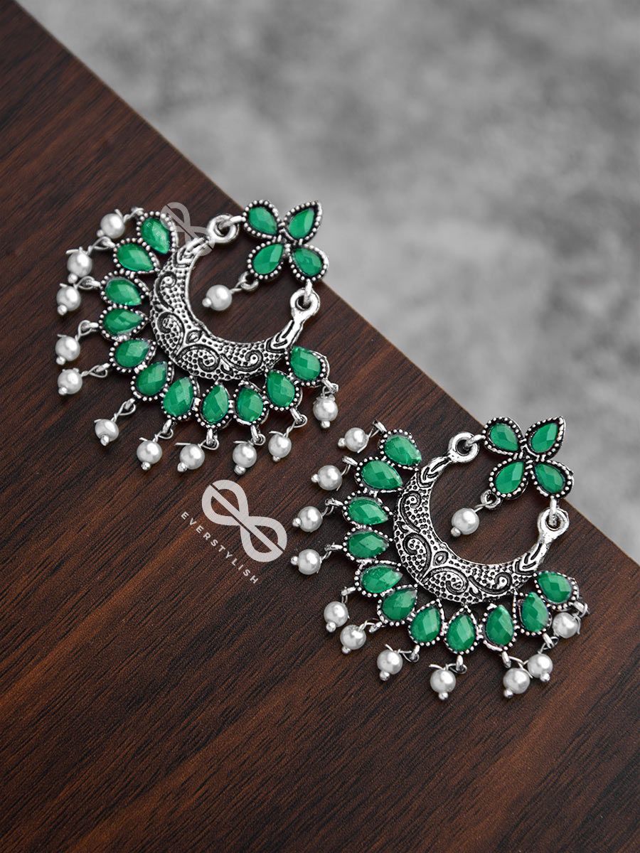 Mehru Big Oxidised Stud Earrings In Green – AG'S