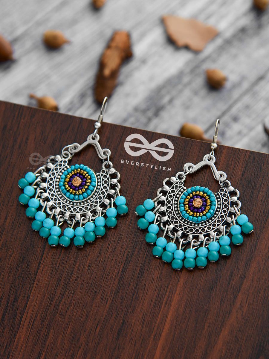 The Midnight Ocean Blue Studded Statement Earrings