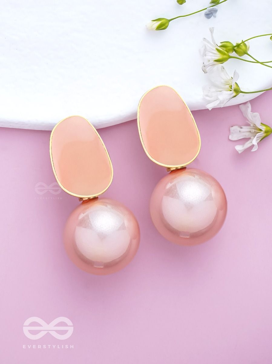 Pink White Sun Spokes Pearl Ear Studs