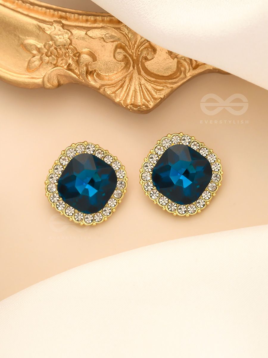Silver Plated Brass Rectangular Dark Blue Crystal Drop Earrings : Target