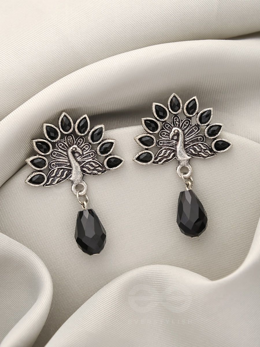 Buy | Silver Oxidised Statement Leaf Tiny Stud Earring