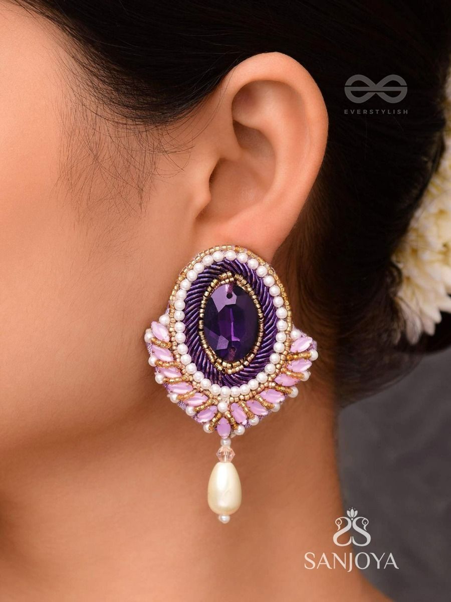 Buy Purple Stone Tear Drop Earrings by Do Taara Online at Aza Fashions.