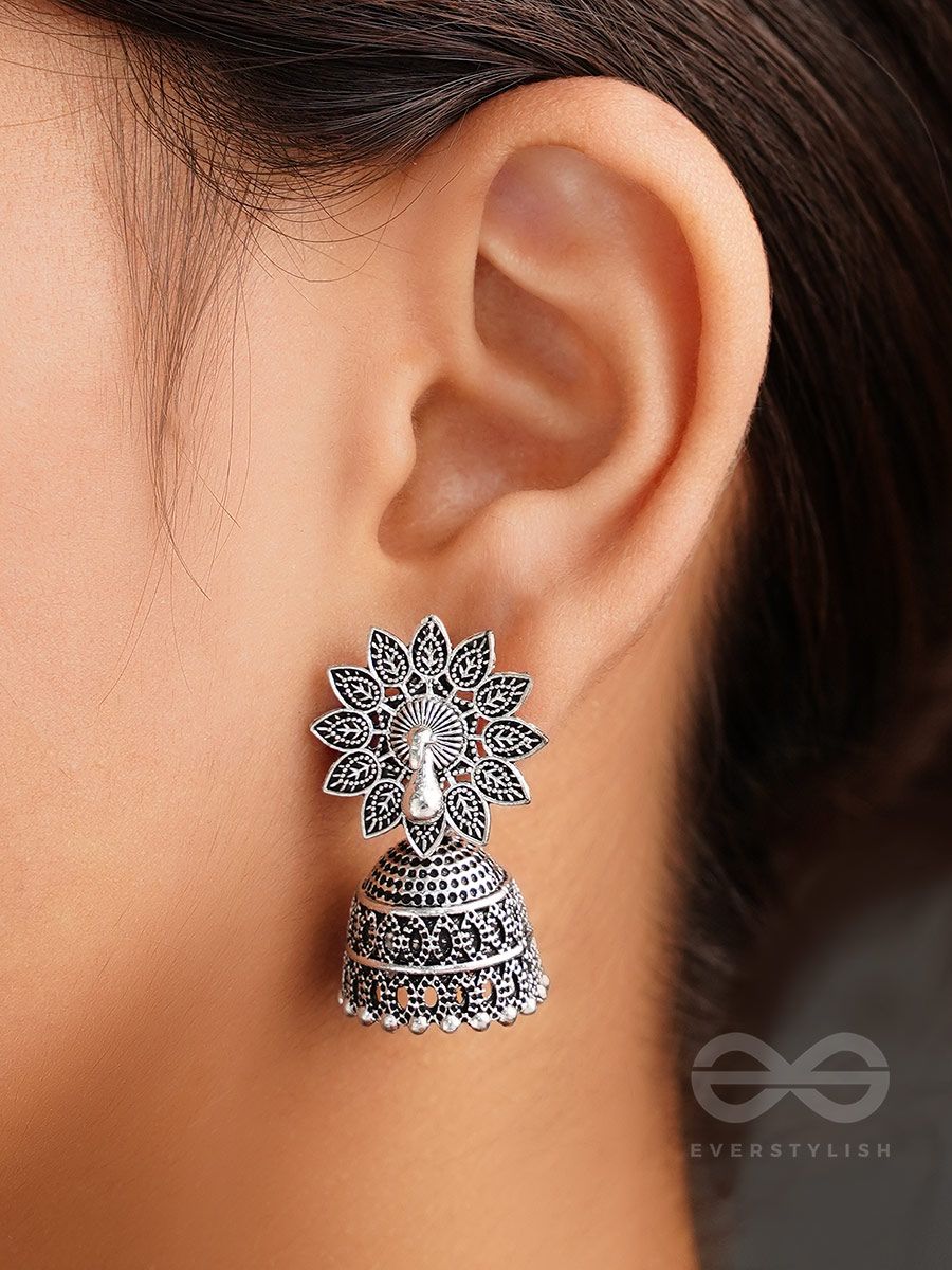 Voylla Silver-Plated Contemporary Oxidised Drop Earrings - Absolutely Desi