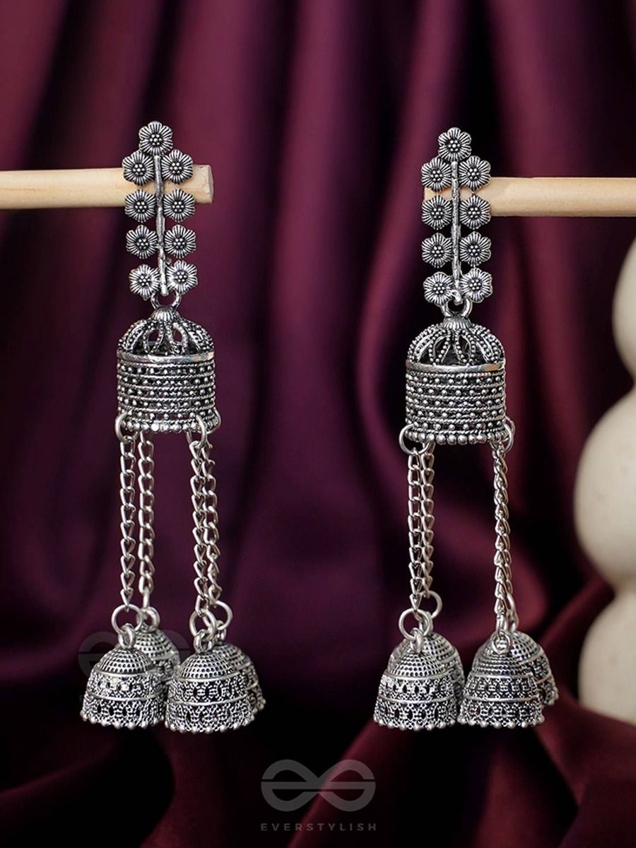 Beautiful cage scripted jhumka earrings, oxidised earrings with pearls,long  earrings, Indian earrings - Vastrabhushan - 3788821