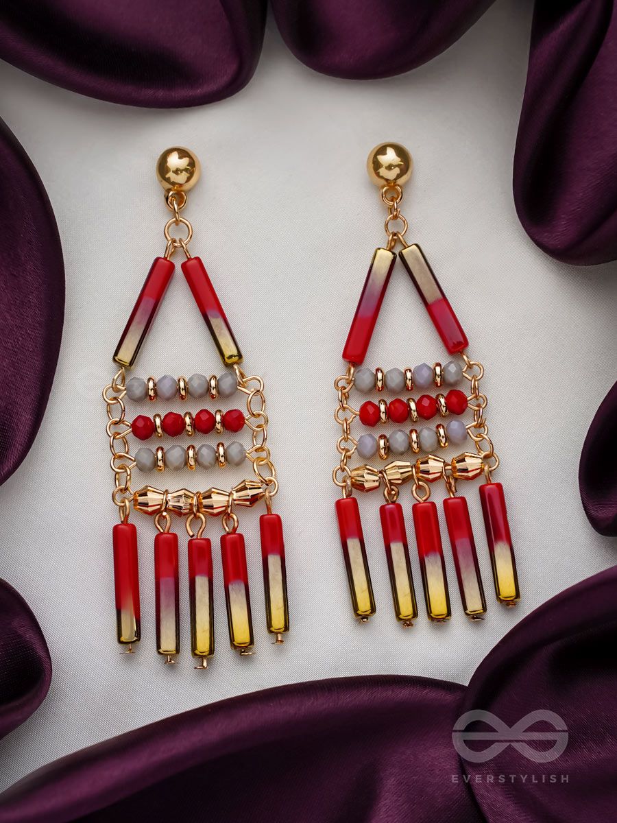 Lemon Tree - Red Cardinal Long Rectangle Earrings - TALICH