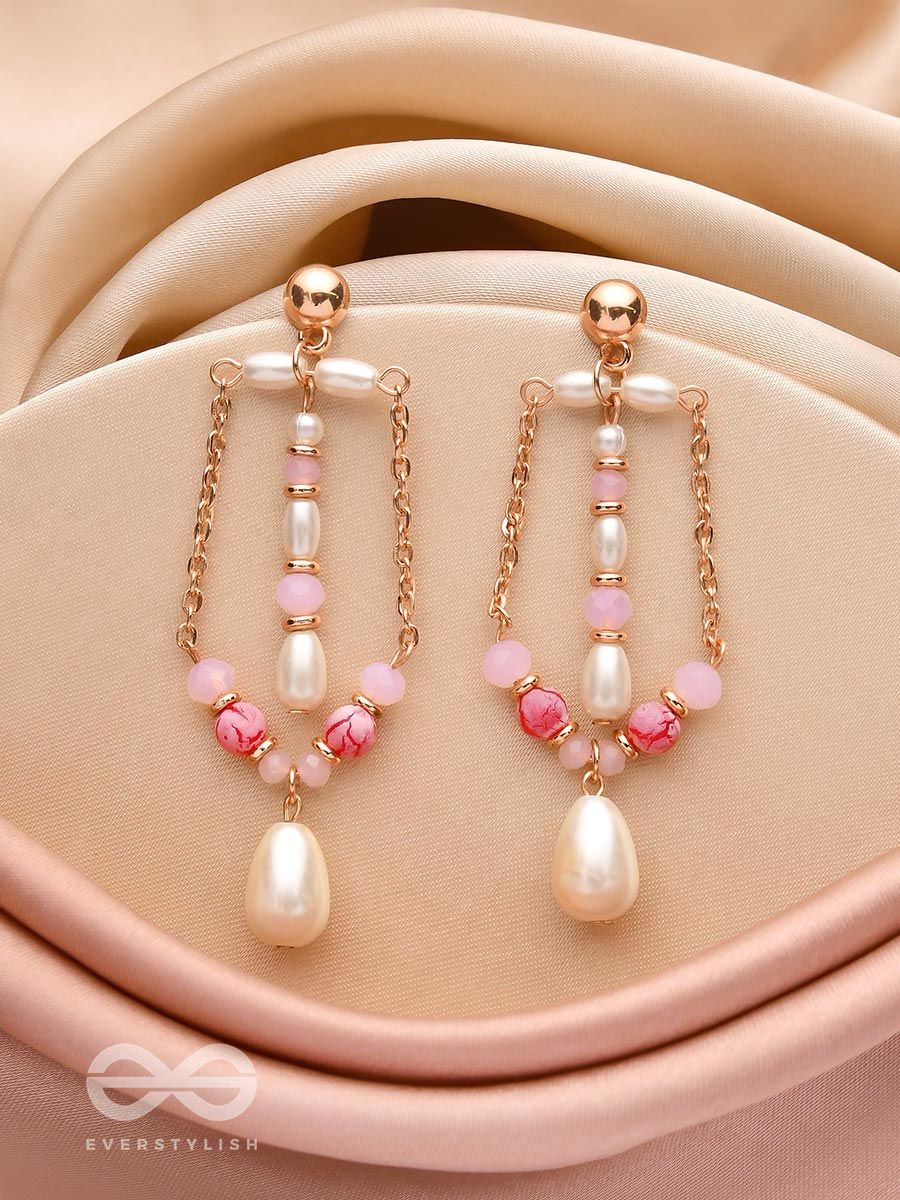 Peachy Pink Pearl designer antique sterling Silver earrings set at 7450   Azilaa