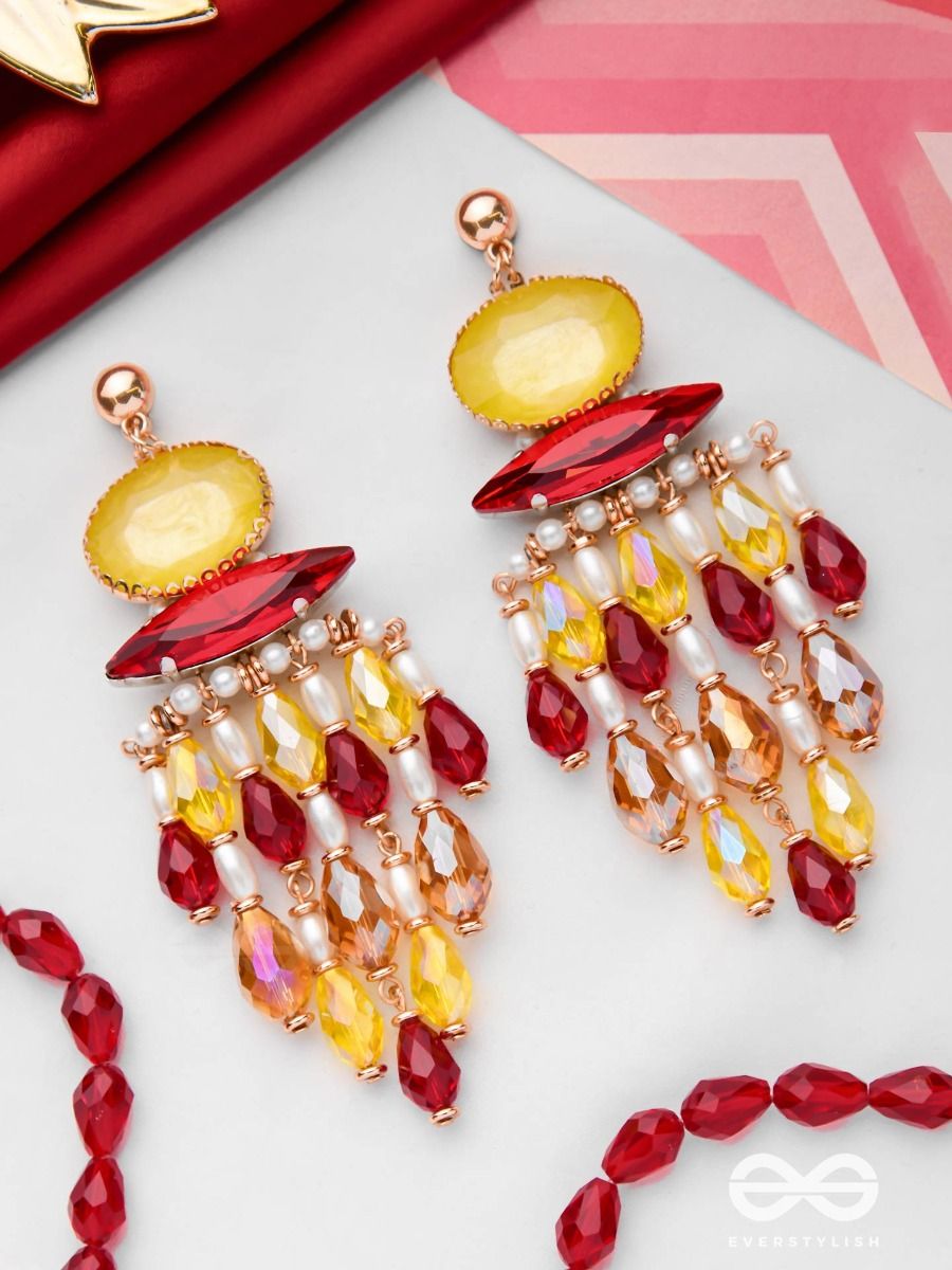 A Shimmery Allure - Statement Tassel Earrings (Red)