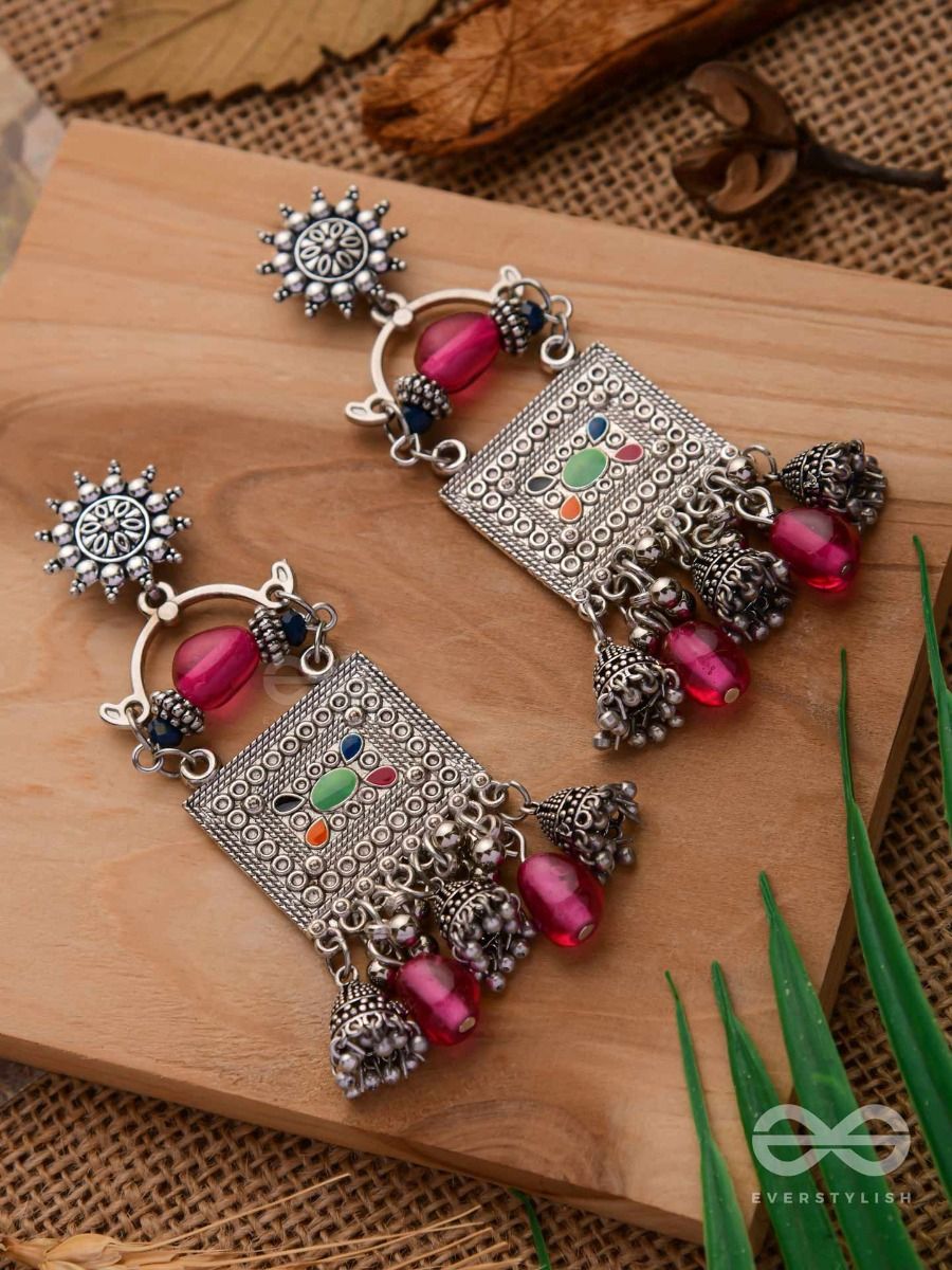 Peacock Embellished Ethnic Oxidised Silver Earrings | FashionCrab.com