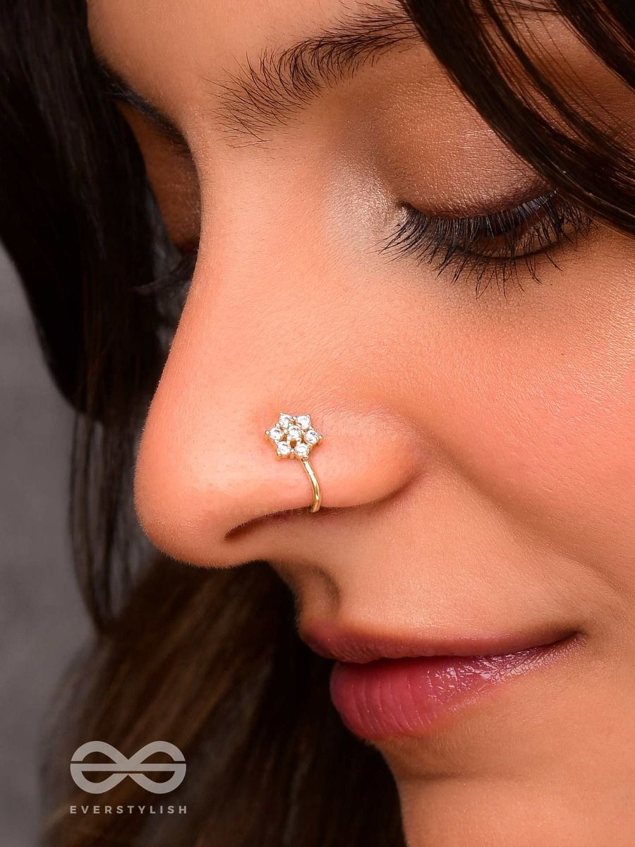 Buy Flower Shaped Diamond Nose Piercing, 14K Gold Flower Nose Pin, Genuine Diamond  Nose Stud, Body Jewelry, Gift for Her Online in India - Etsy