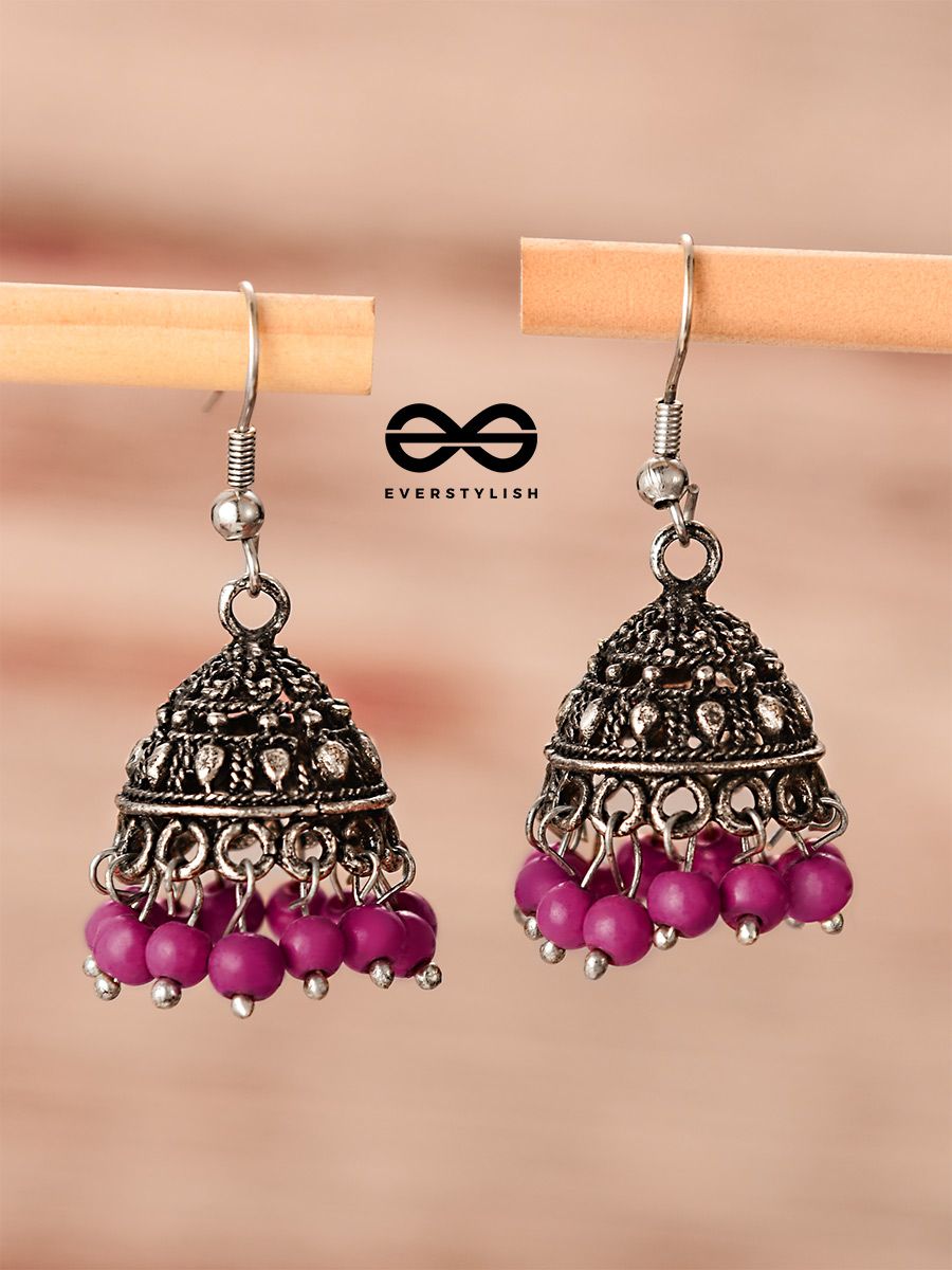 The Little Boho Oxidised Jhumkas Pink Oxidised Boho Earrings