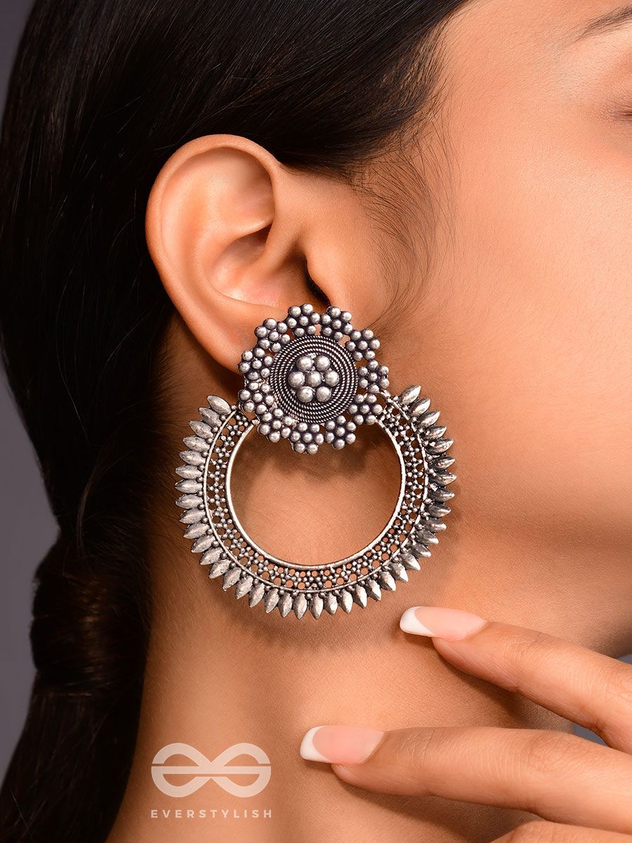 Voylla Silver Oxidised Quirky Statement Ear Cuff Earrings - Absolutely Desi