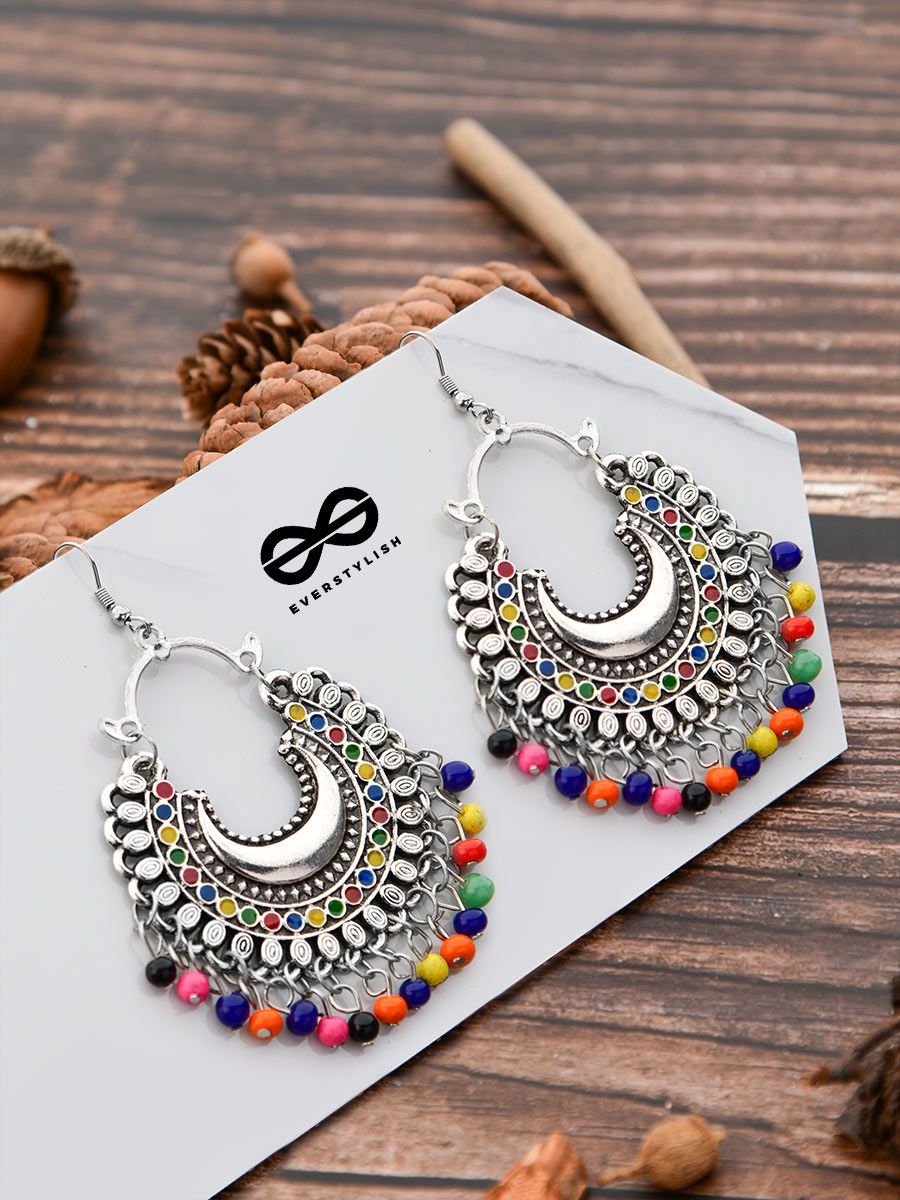 Buy ZaffreCollections Multicolor Long Oxidised Silver Earrings for Girls at  Amazon.in
