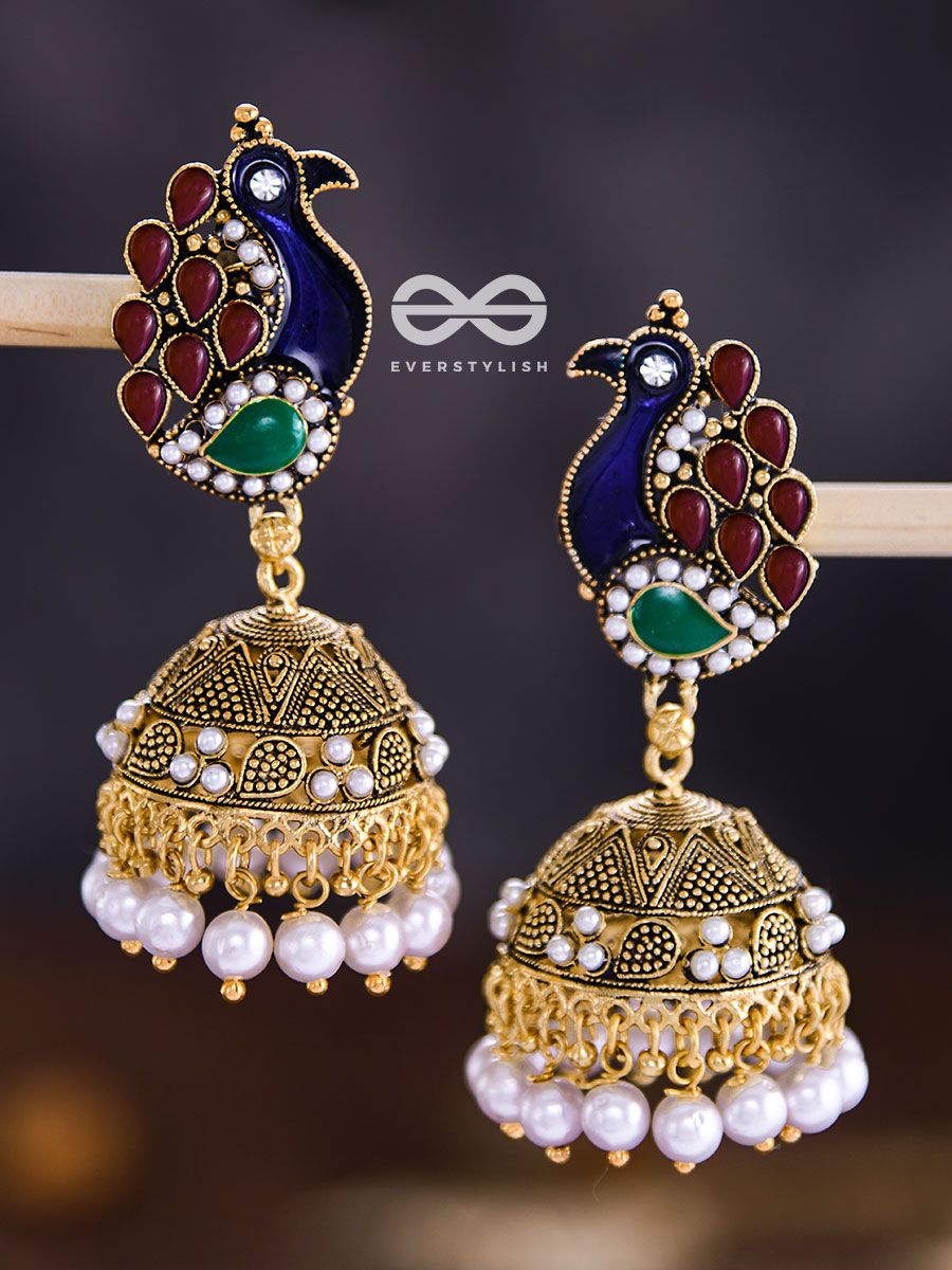 A Meenakari Embellished Delight Colourful Peacock Jhumkas