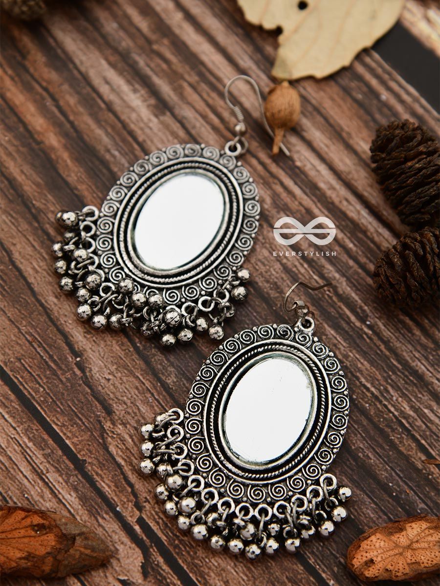 SALE Long Oxidized Black Mirror Jhumka Earrings Indian Jewelry Dance  Oxidised Jhumka Bollywood Jewelry Real Mirror birthday - Etsy