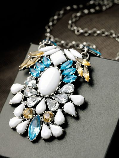 Matchup to your poise studded blue and white stones statement necklace 