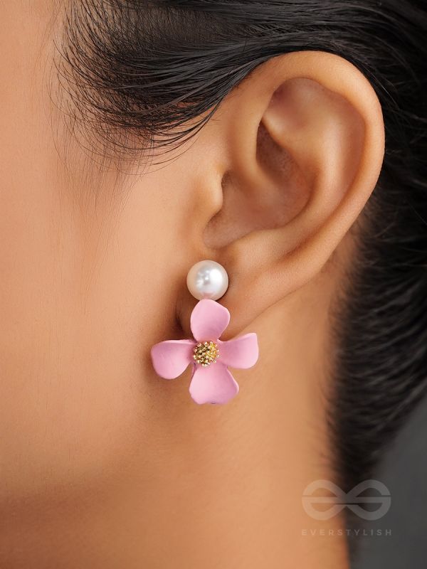 The Fabulous Floral Pearl Danglers (Rose Pink)-  Statement Earrings