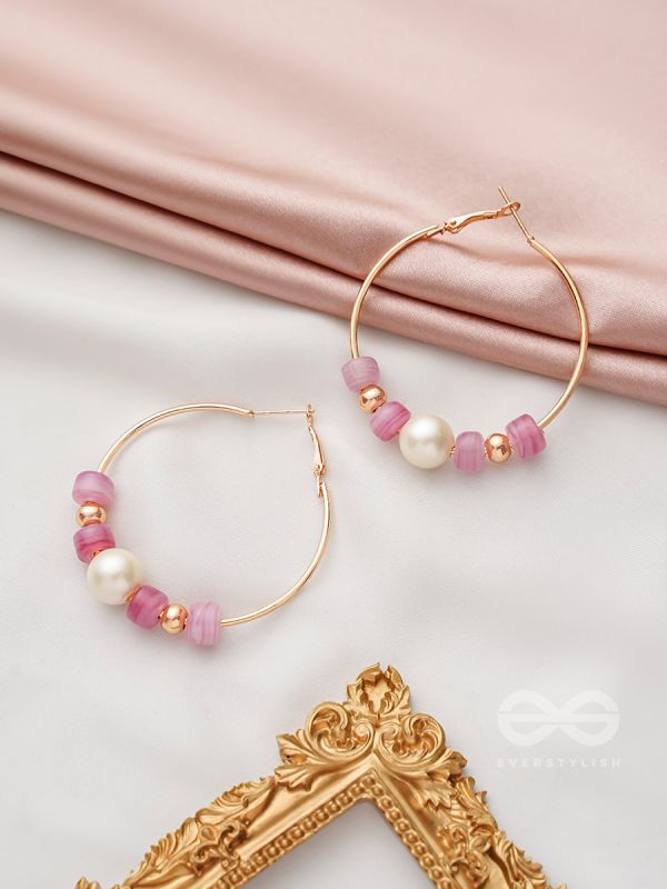 The Coral Ring- Golden Embellished Hoop Earrings