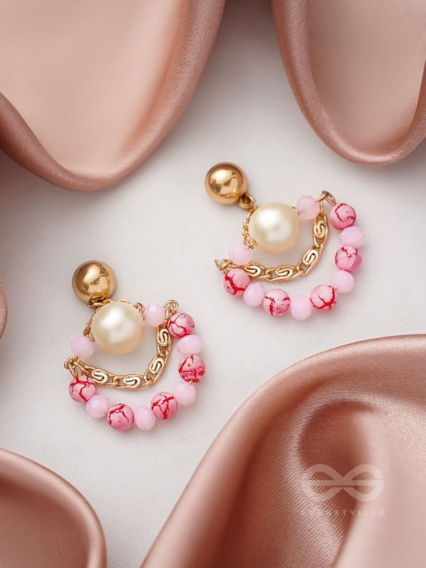 The Pink Moon- Golden Embellished Earrings
