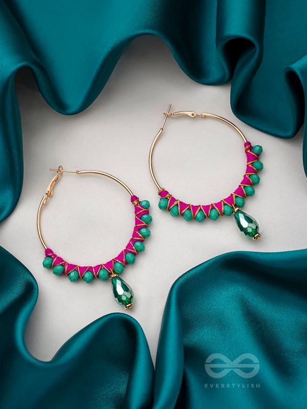 Half Moon Bay - Golden Embellished Earrings (Emerald Green)