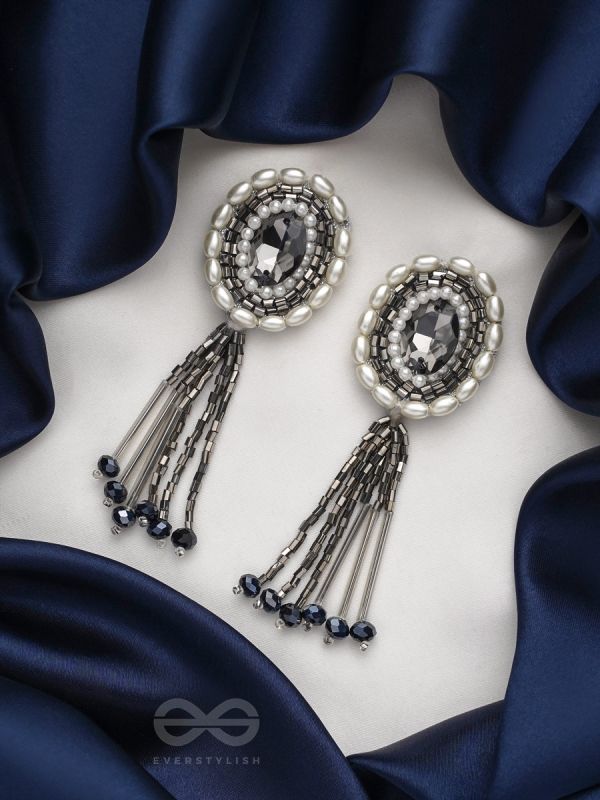 Mukuraya- The Tinged Mirror- Pearls, Stones and Glass Beads Embroidered Earrings