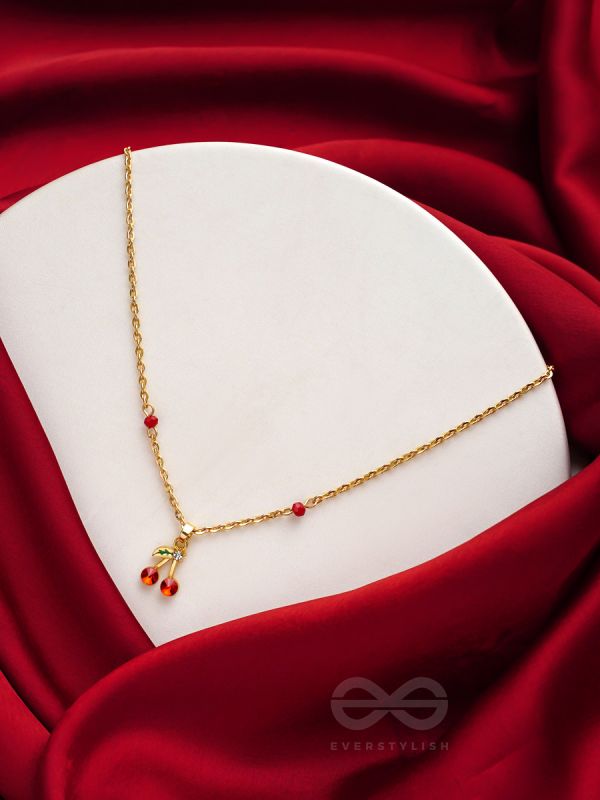  Cherry on the Cake- Golden Embellished Necklace
