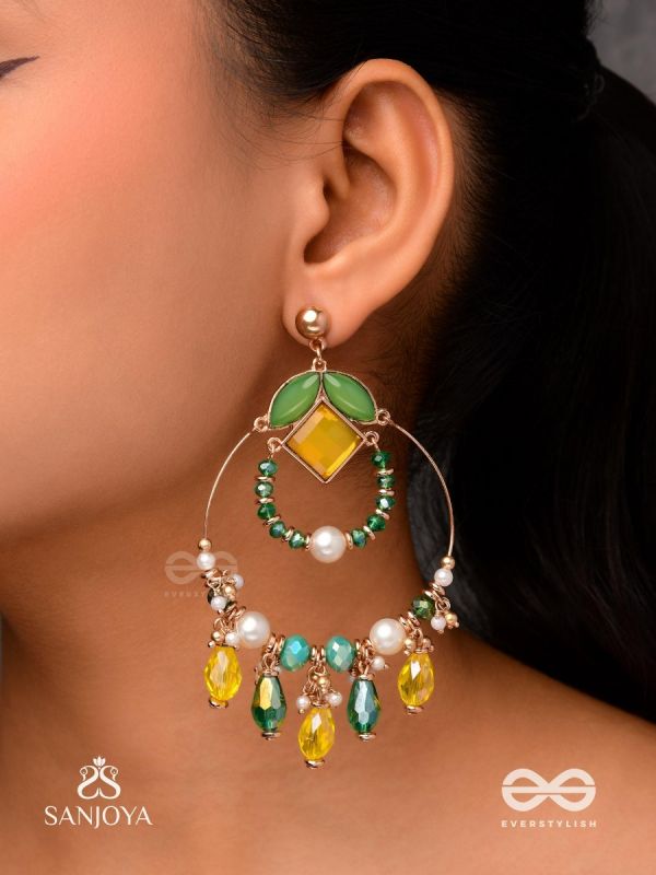 Dvyaha - The Shimmering Fiesta - Statement Golden Embellished Earrings 