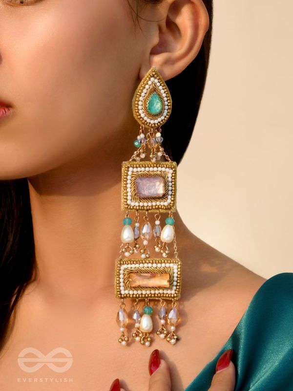 Vayuna- The Exquisite Temple- Stones, Pearls and Beads Embroidered Earrings