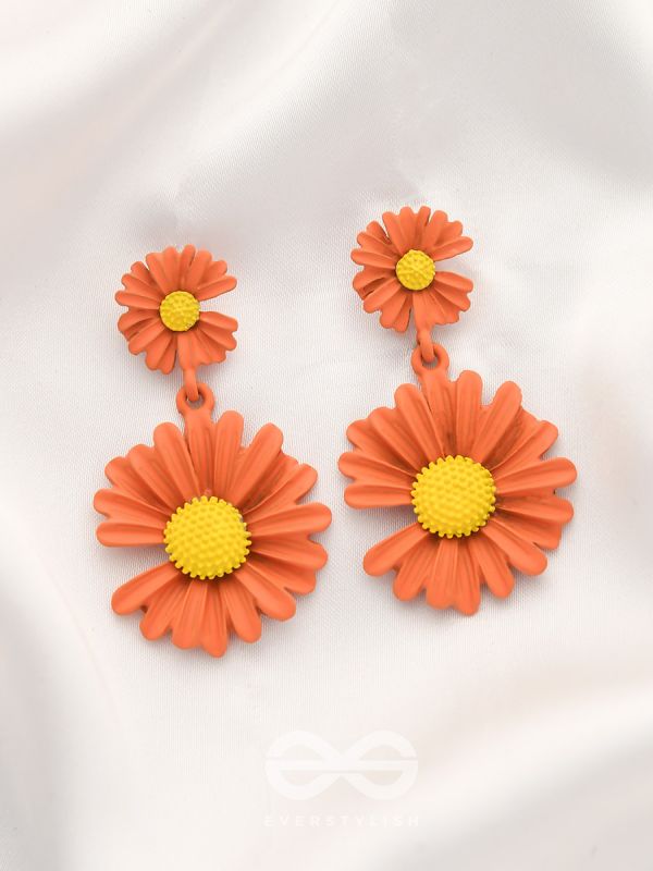 A Field of Flowers - Statement Dangler Earrings (Aerospace orange )