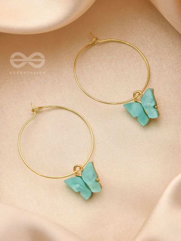 The Beauteous Butterfly Hoops (Blue) - Golden Casual Earrings