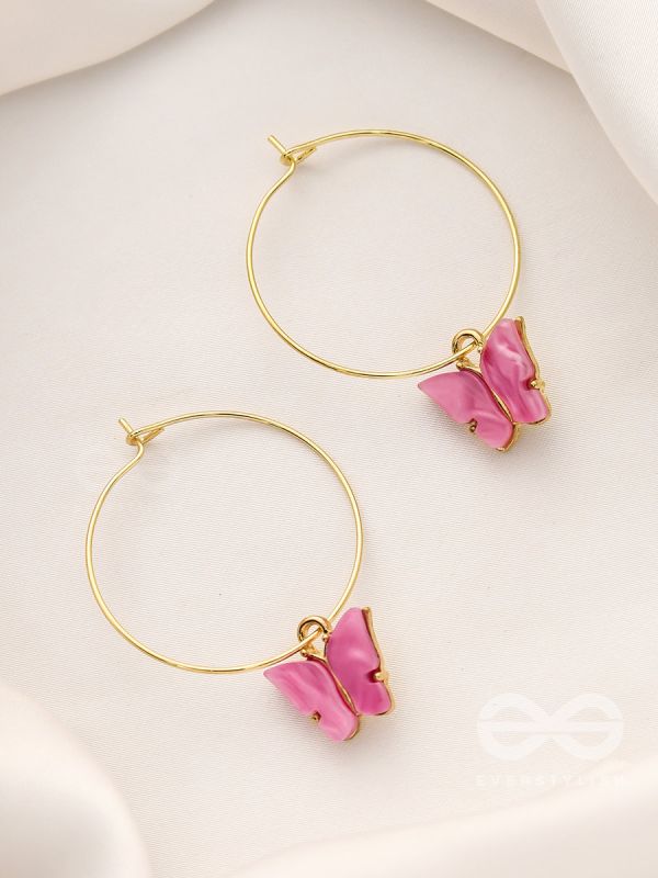 The Beauteous Butterfly Hoops (Pink) - Golden Casual Earrings